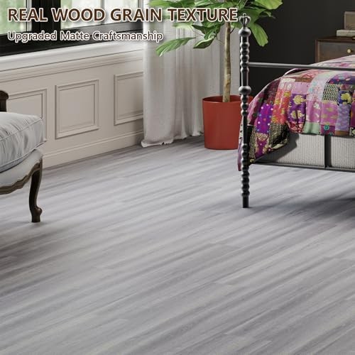 Peel and Stick Floor Tile, Luxury Vinyl Plank 36 x 6 x 0.1 inches 36 Grey Ash