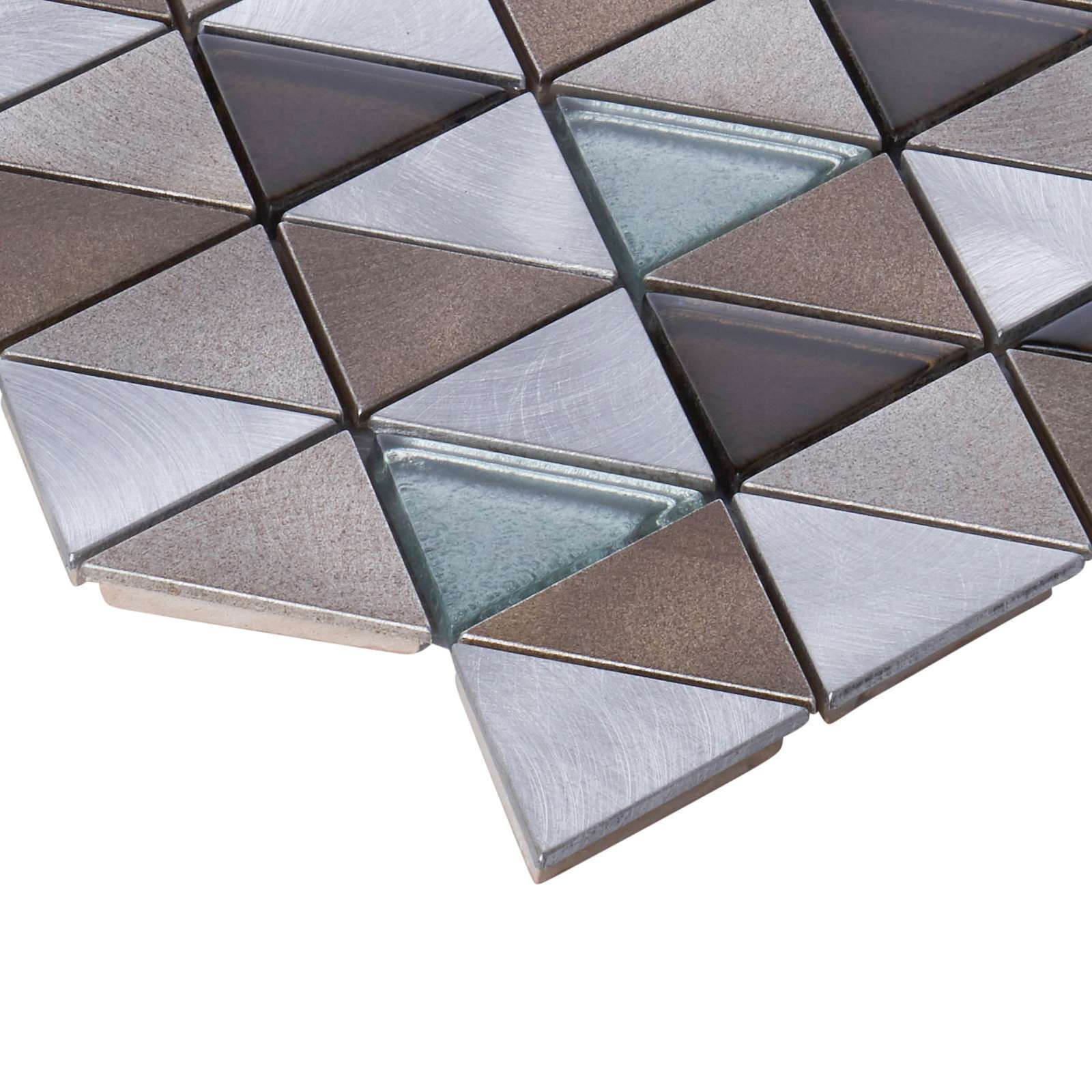 Brown Gray Aluminum Metal Crystal Glass Triangle Mosaic Tile Kitchen Backsplash