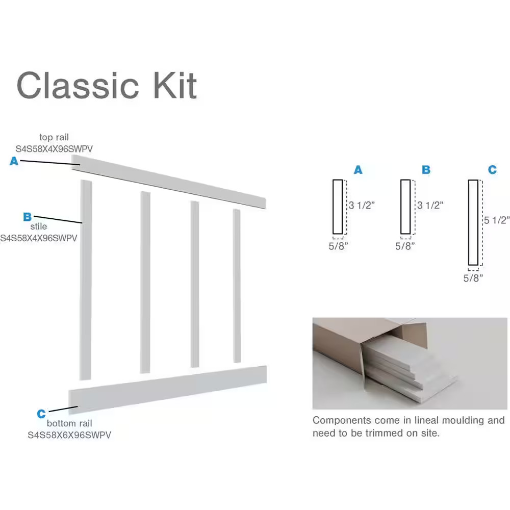 5/8 In. X 96 In. X 104 In. Expanded Cellular PVC Classic Shaker Moulding Kit (Fo