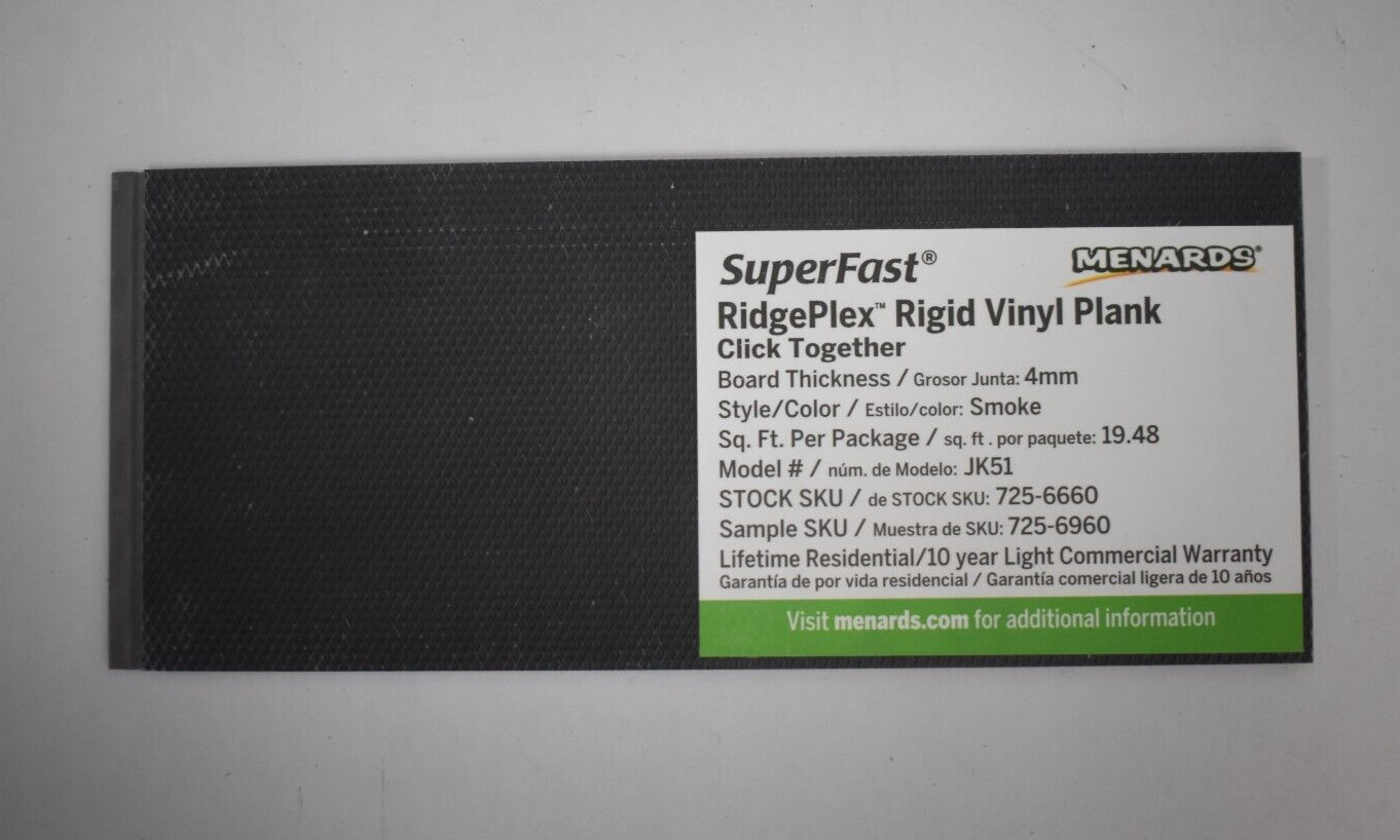 Lot of 20 JKA Home SuperFast RidgePlex Rigid Vinyl Planks Click Together Smoke