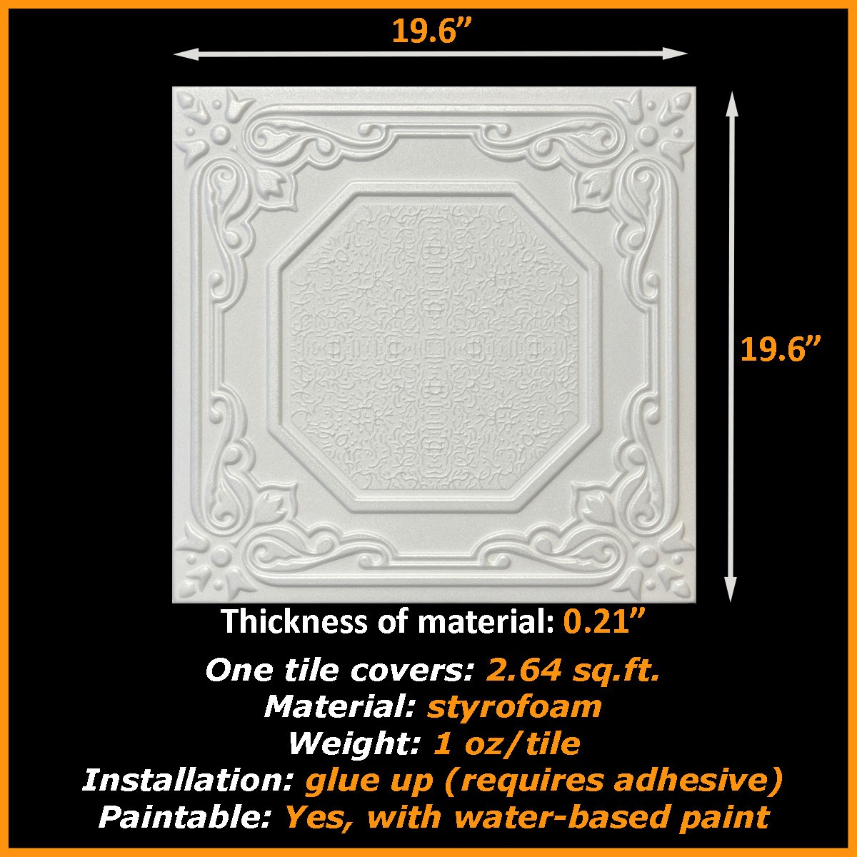 DIY Ceiling Tiles Glue Up Styrofoam 20×20 – R32 White – Pack/104 pcs 274 sq ft