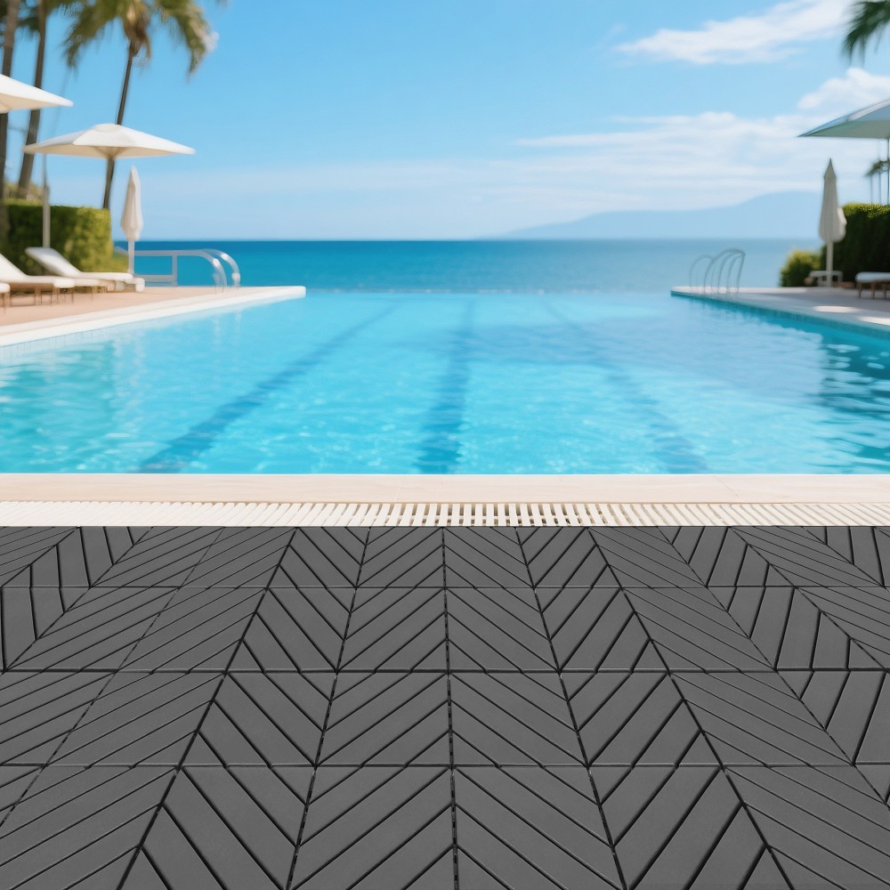 44 Pack Dark Gray Interlocking Decking Tiles 12×12 Inch PP All Weather