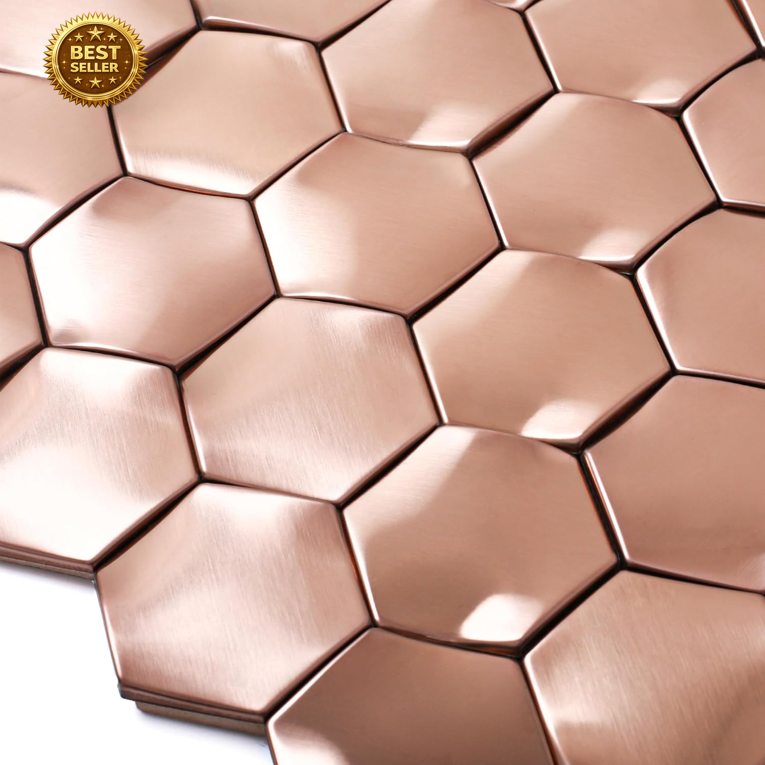Hexagon 3D Wall Panels Bathroom Backsplash Tile Copper Metal Wall Mosaic Tiles