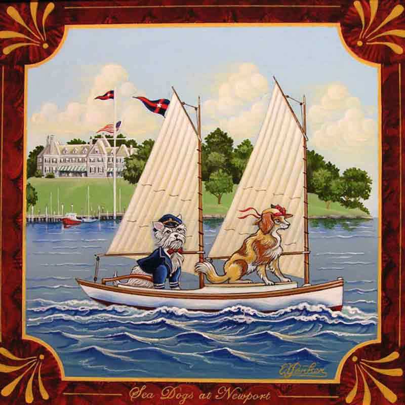 Nautical Accent & Decor Tile Ed Parker Dog Boat Art POV-EP008AT