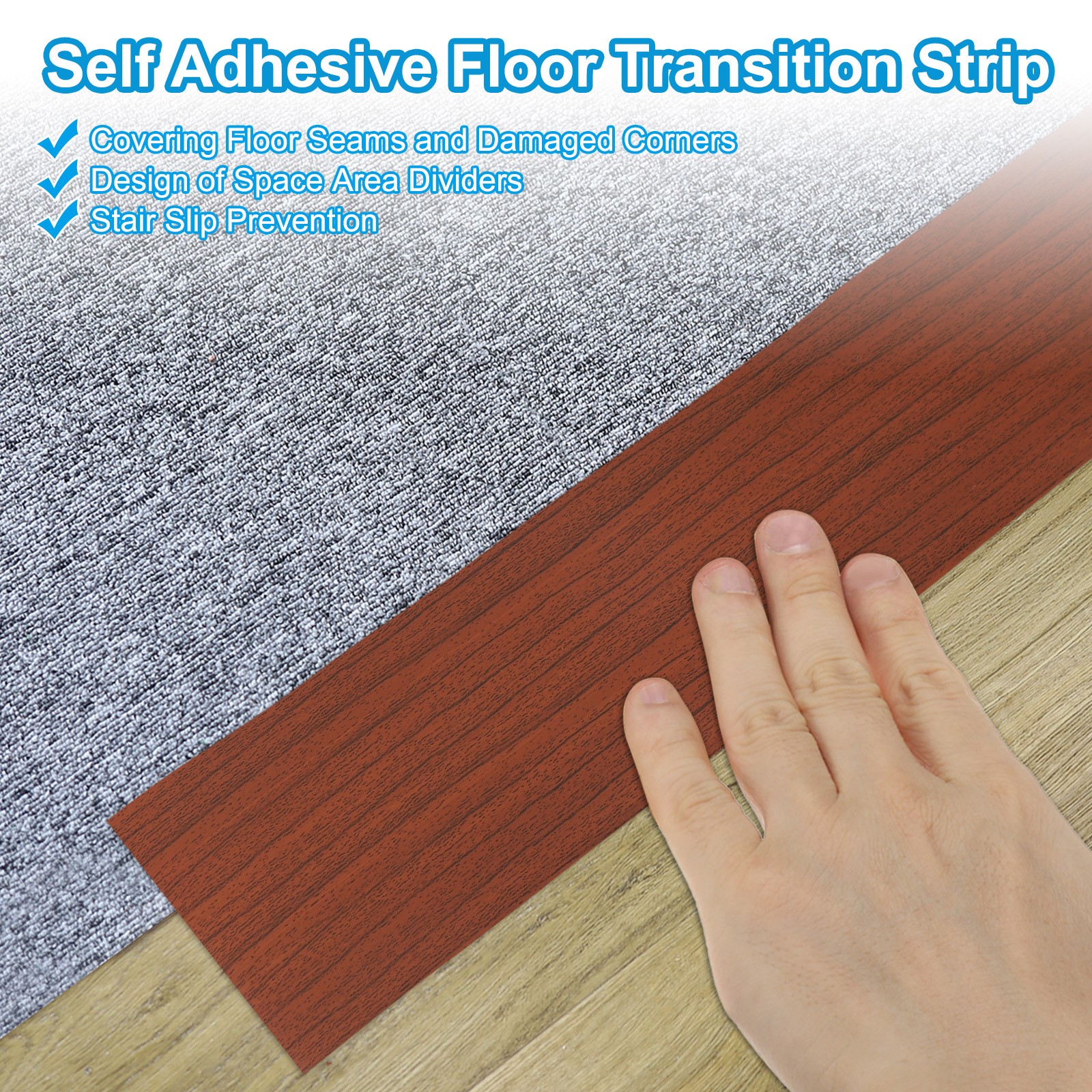 Self Adhesive Floor Transition Strip 3.3’x 1.6″ Vinyl,Walnut