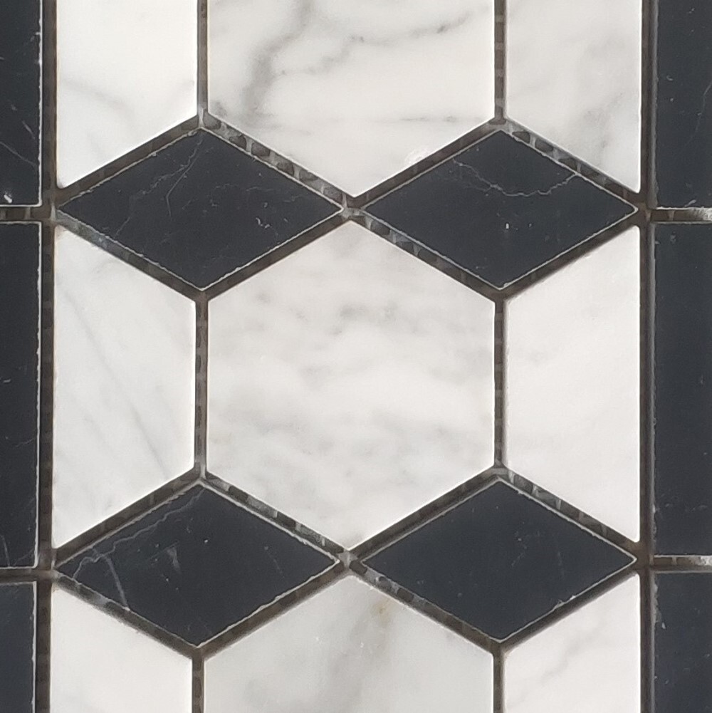 C32B4XH Carrara White Marble Hexagon Mosaic Border Listello Tile Honed 2″