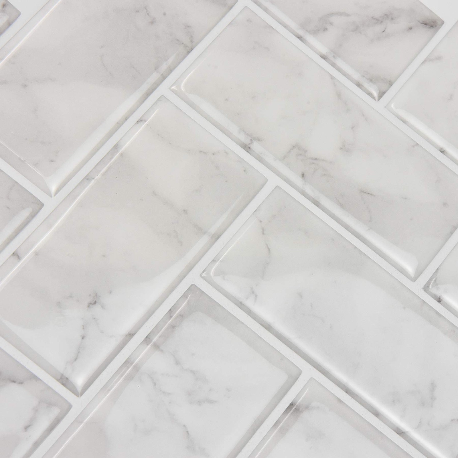 Herringbone Carrara Peel and Stick Backsplash Tiles White & OffWhite