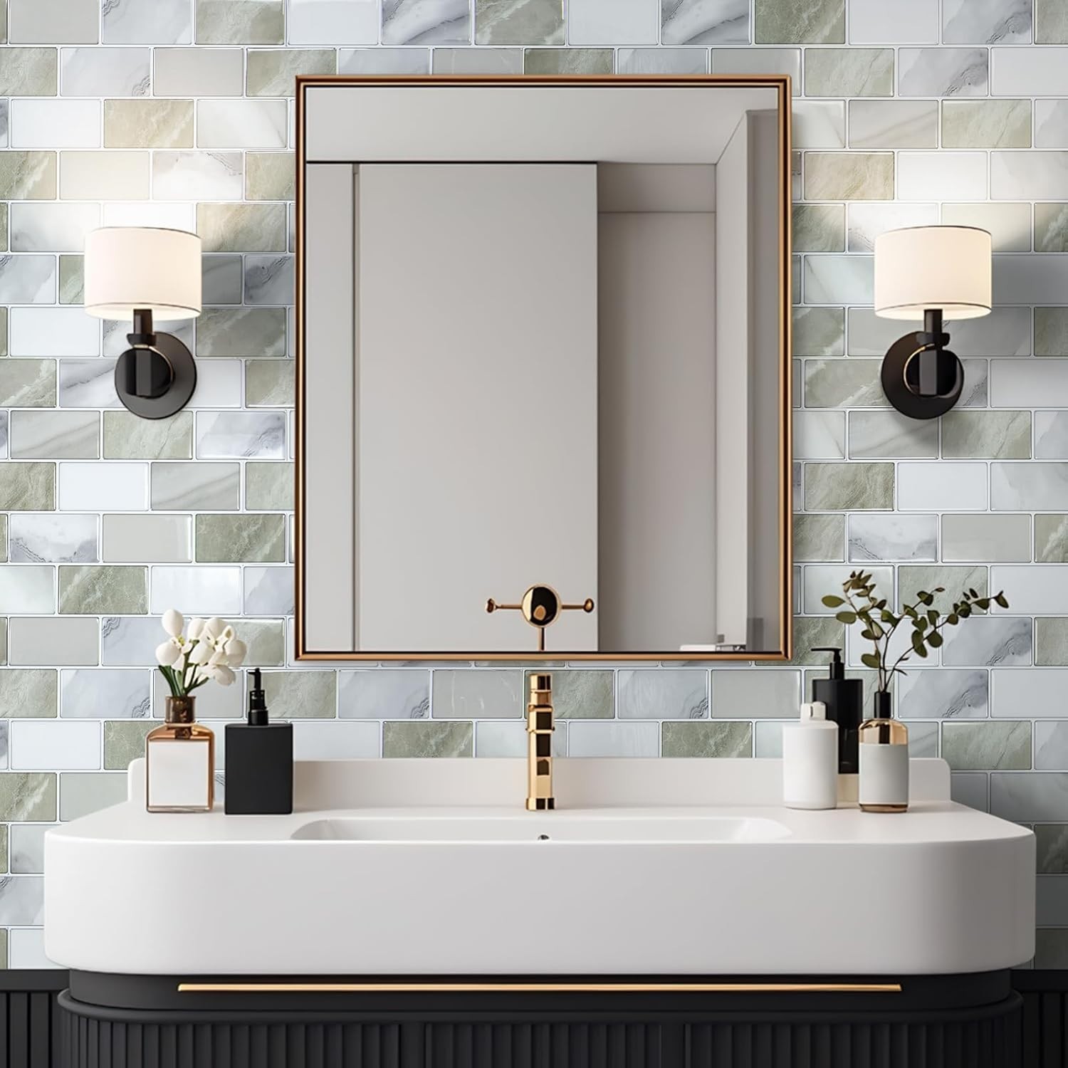 Peel and Stick Beige & White Wall Tiles – 12″x12″ Thickened Design Backsplash…