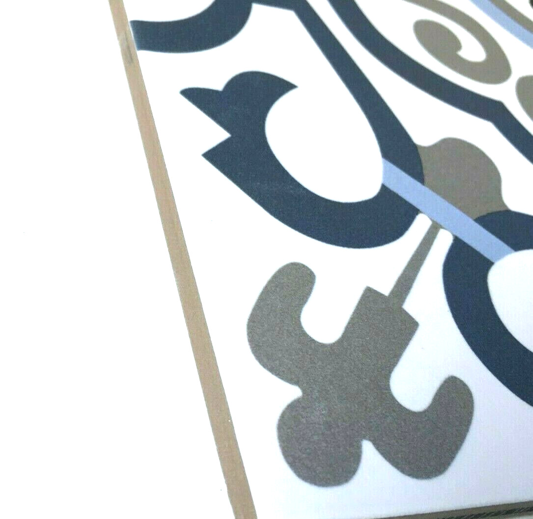 8×8 Versay Blue White Encaustic Pattern Porcelain Tile By Squarefeet Depot 5 PCS