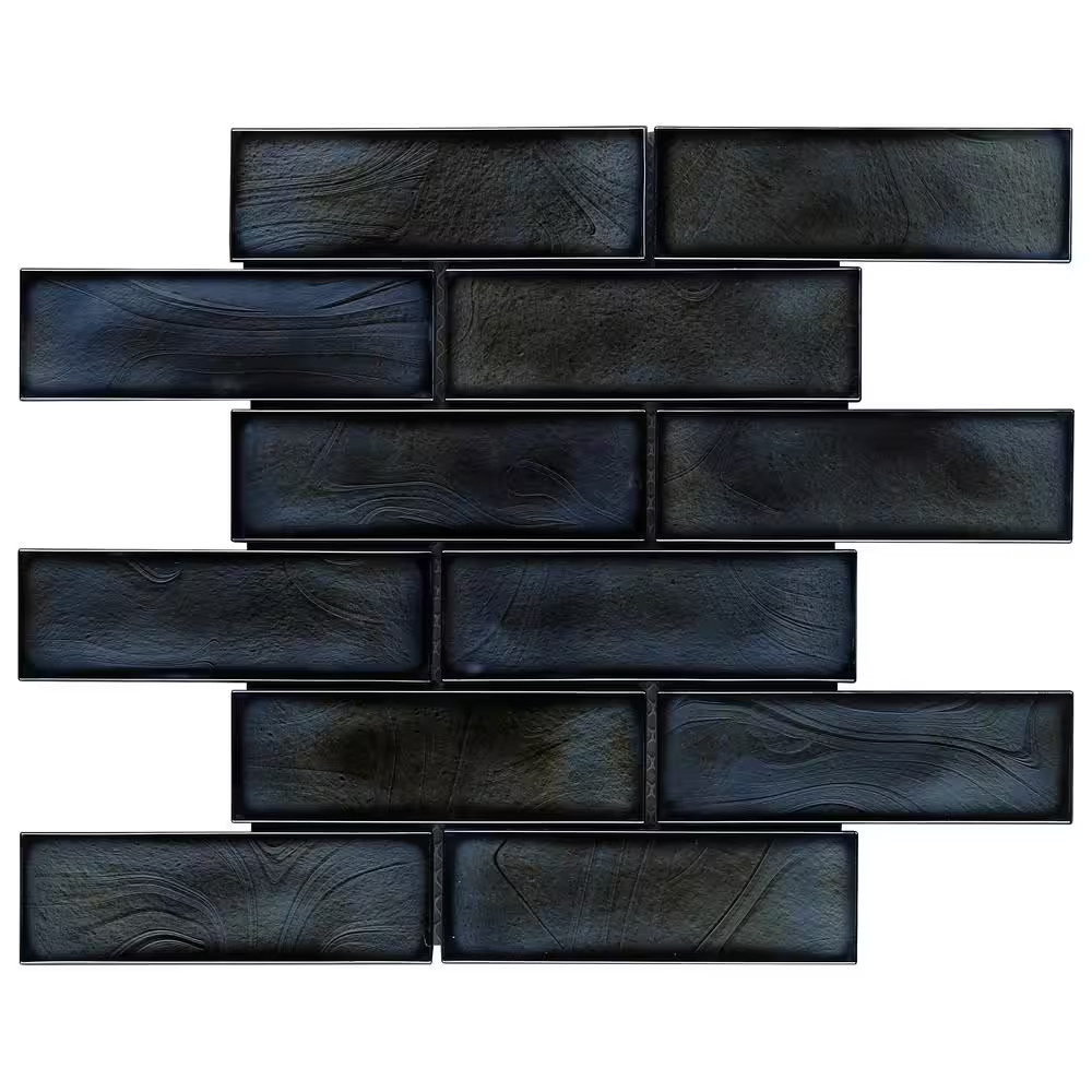 Glamor Iridescent Night Black 11.81 In. X 11.81 In. Polished Glass Wall Mosaic T