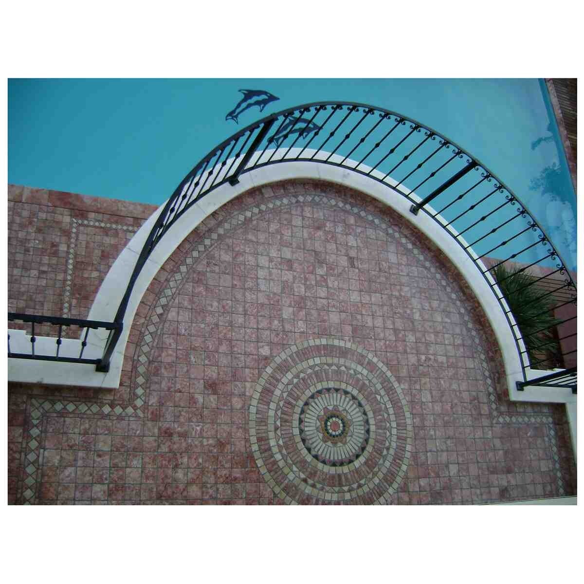 Diameter 60 cm Travertine Marble Netted Mosaic Tumbled Decor Medallion Rosonen