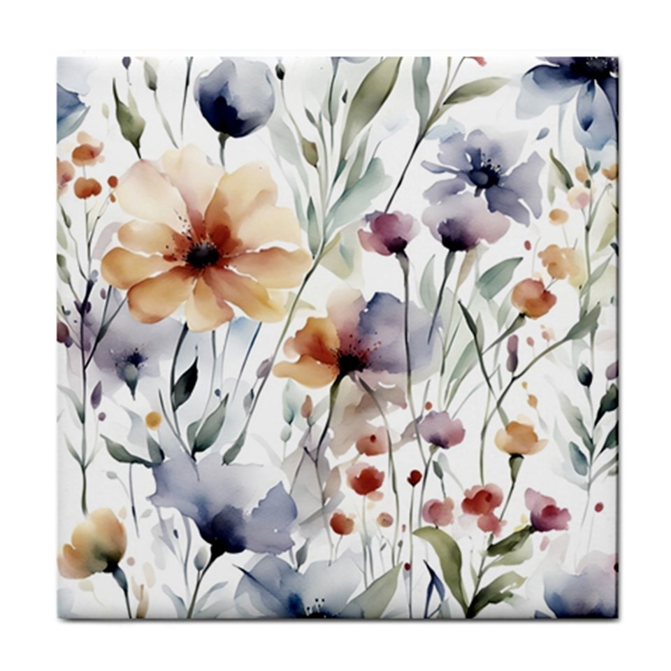 Ceramic Tile Flowers 3 watercolor 4.25×4.25, 6×6 or 8×8 inches Printed in US
