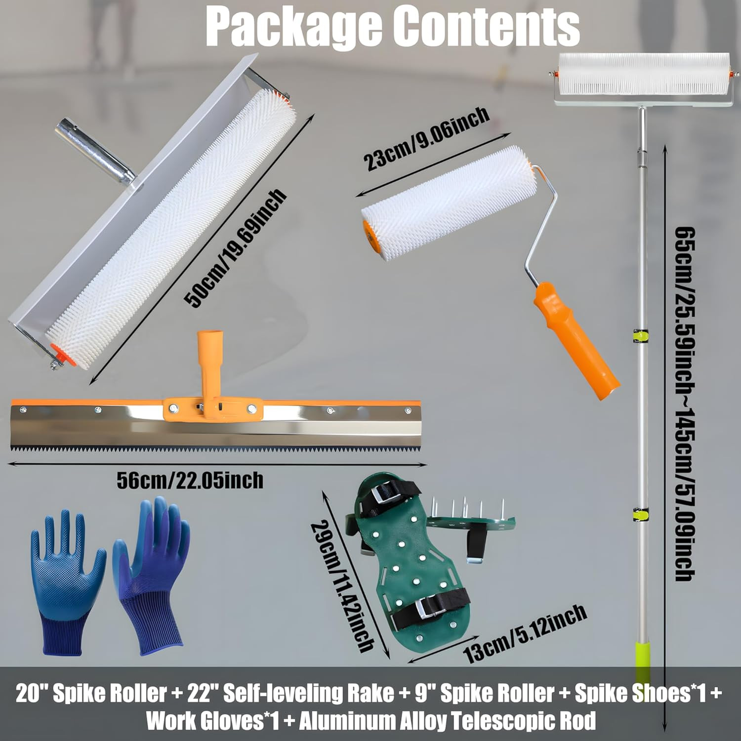 Self Leveling Cement Tool Kit,Epoxy Floor Kit,Self-Leveling Rake,Spike Shoes for