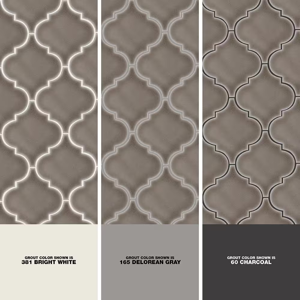 Dove Gray Arabesque 11 In. X 15 In. Crackled Glossy Ceramic Mosaic Kitchen & Bat