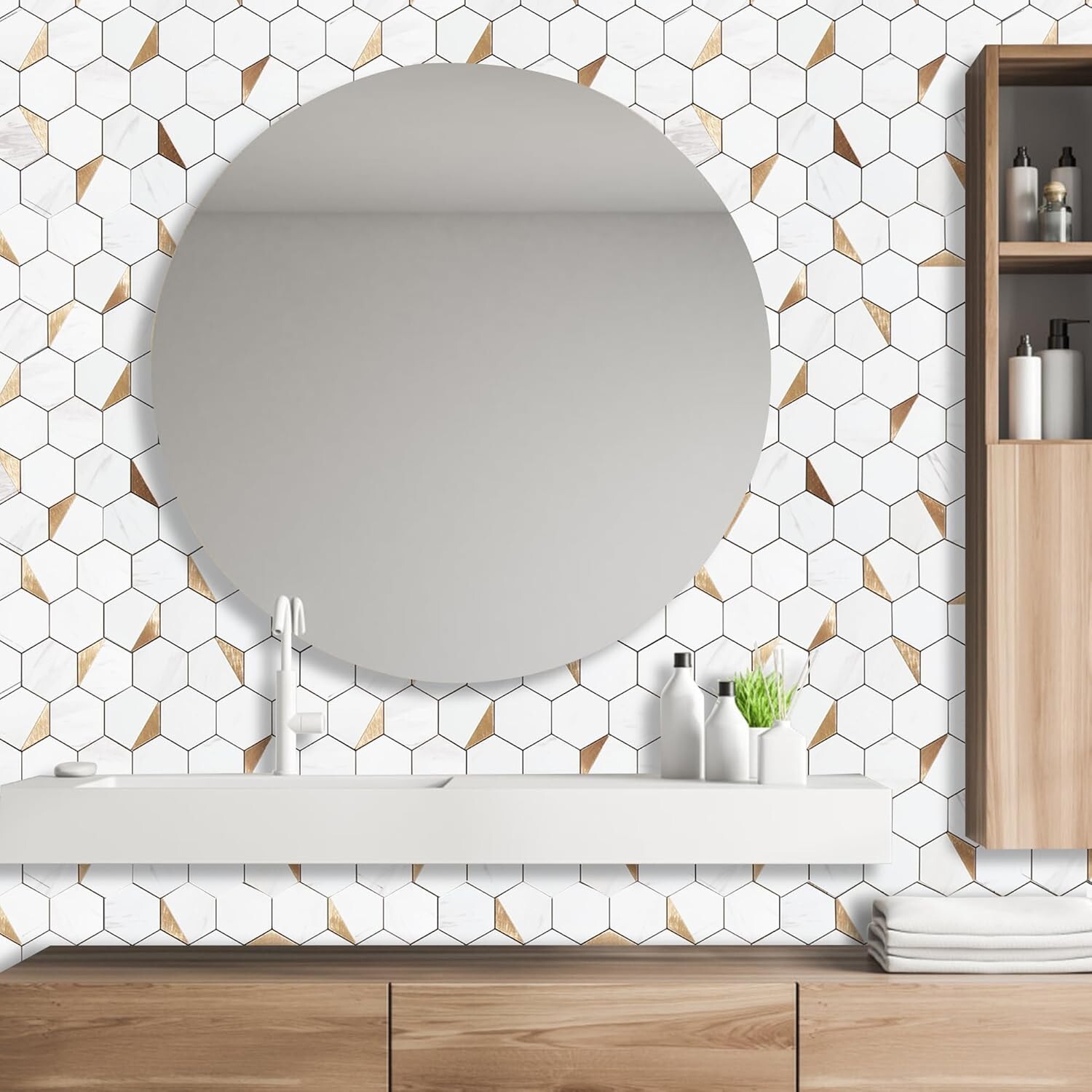 10-Sheet Hexagon Peel and Stick Backsplash Tile 12×12 inches Carla White Mixed M