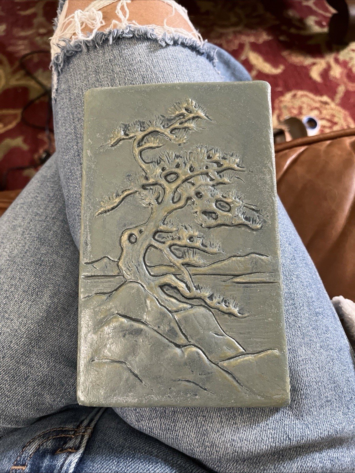 Ravenstone Handmade Clay Tiles Batchelder Style 7.5 H x 4.5 W Blue Bonsai Stone