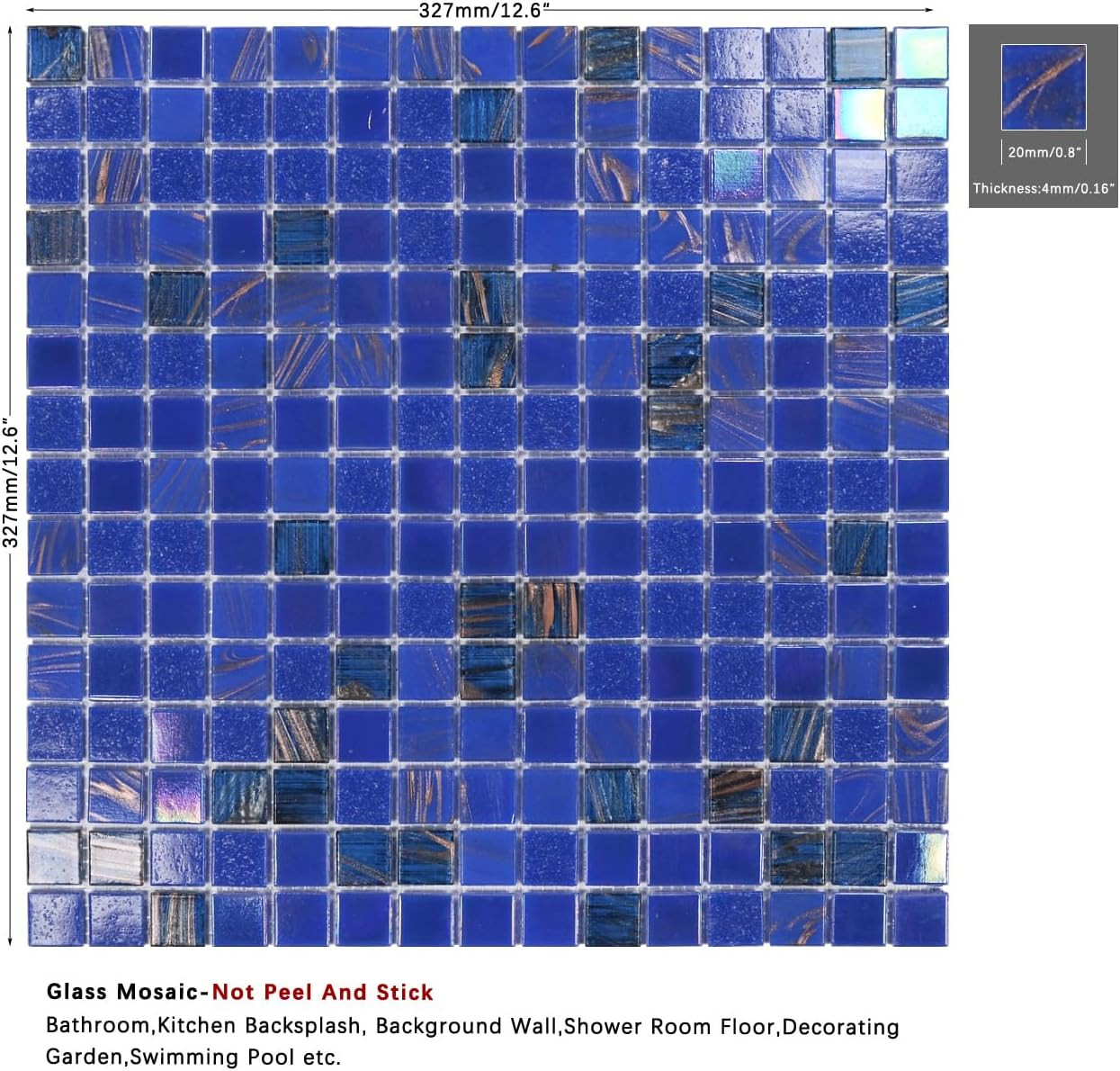 Iridescent Dark Blue Pool & Wall Tile – 11.5 Sqft, 10 Pcs