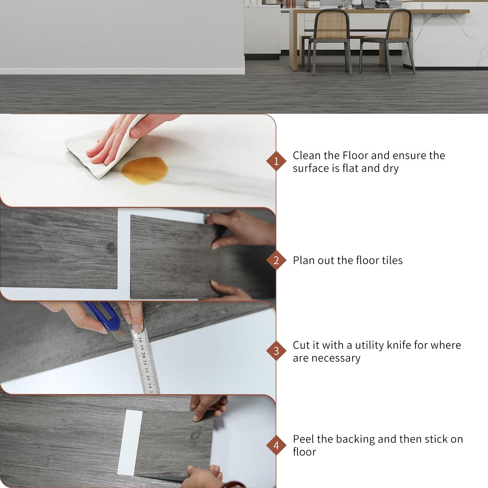 Peel and Stick Floor Tile, 54 Sq.Ft Self Adhesive Vinyl Flooring Plank, 36 Pi…