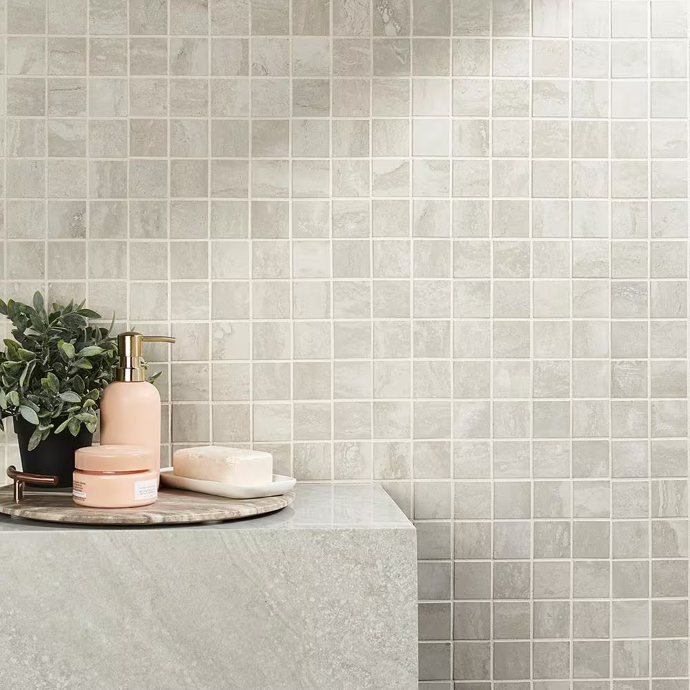 Essential Travertine Cream 11.81 In. X 11.81 In. Matte Porcelain Mosaic Tile (0.