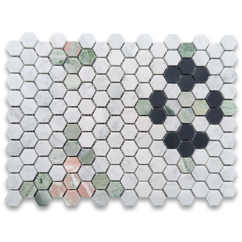 C31F79XH Carrara White Marble 1 inch Hexagon Starlight Mosaic Tile Honed