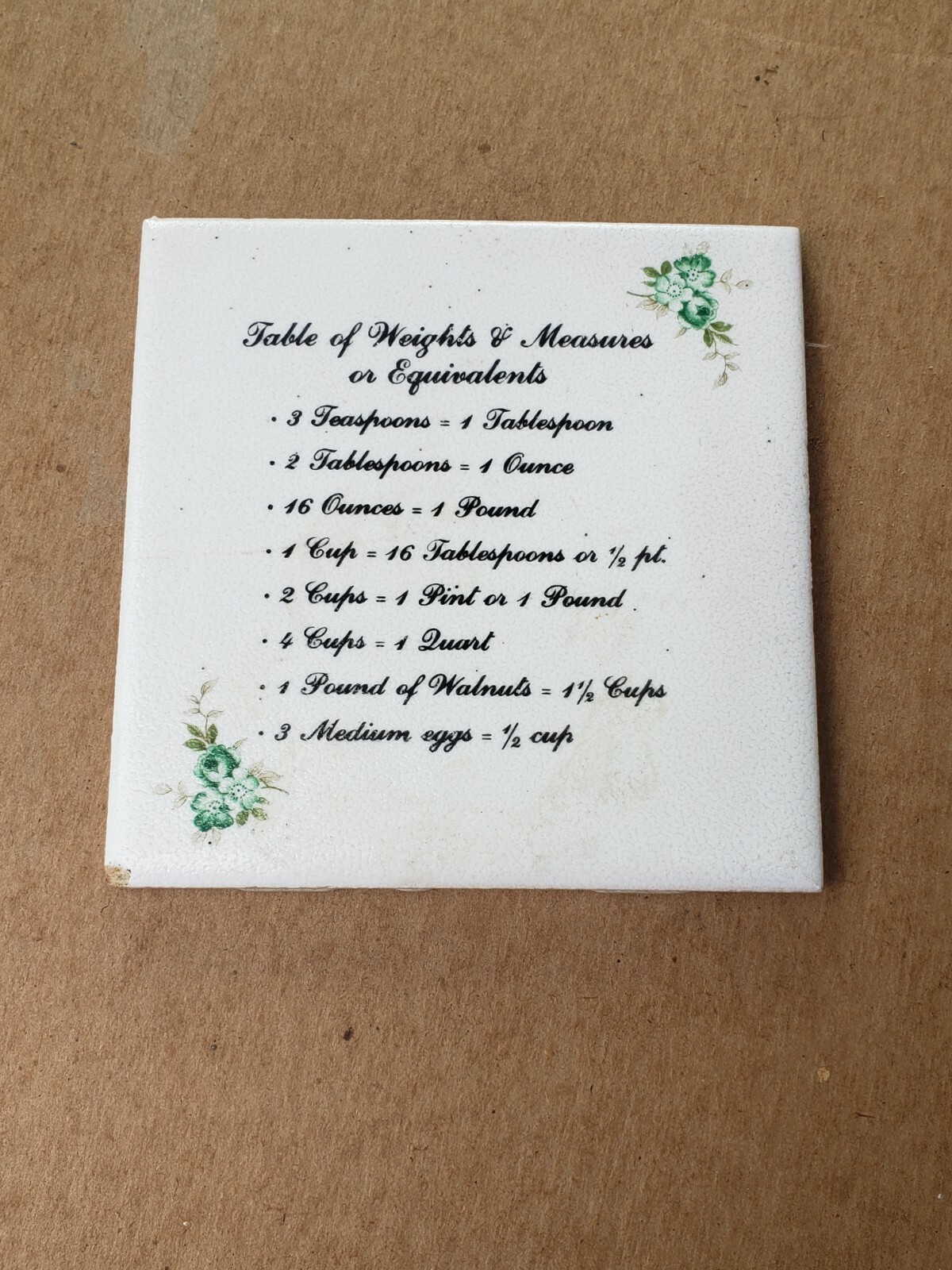 Vntg CGSC Ceramic tile 4-1/4 table of weights & measurements or equivalent USA