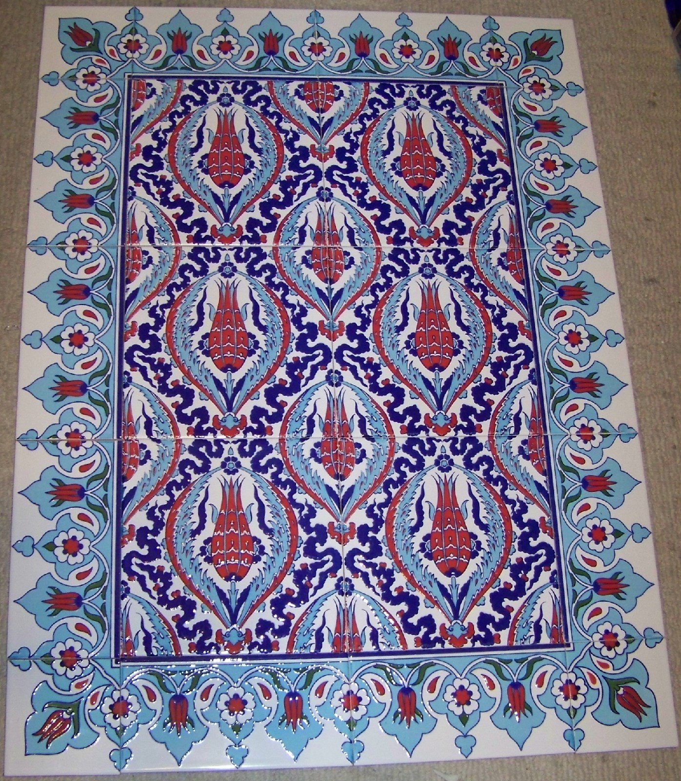 SALE 32″x24″ Turkish Raised Iznik Floral Pattern Ceramic Tile Mural Panel