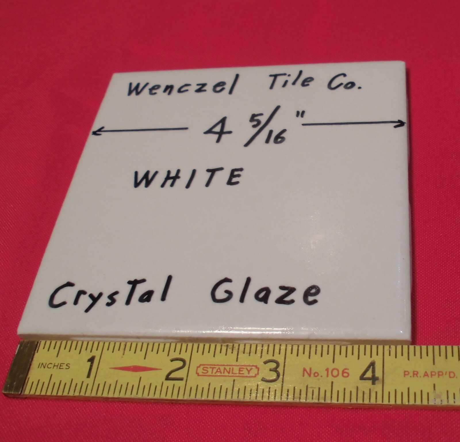 1 pc. White: Crystal Glaze Ceramic Tile by Wenczel Co. 4-5/16″ made 1970’s – 80