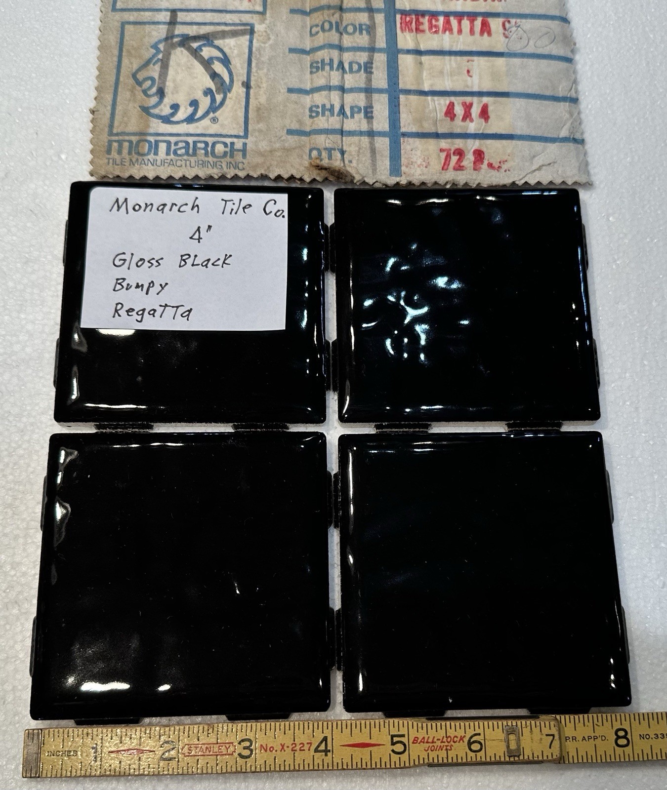 4 Pieces: Dark Rich Gloss Black: 4″ Very Bumpy Ceramic Tile by Monarch Co. NEW