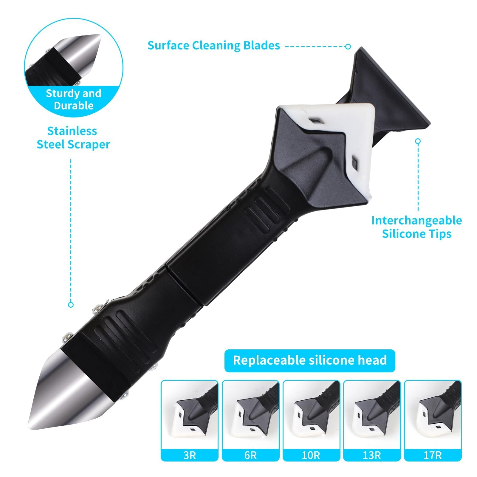 11Pcs Silicone Caulking Tools 3 in1 Grout Removal Tool(Stainless Steelhead)&G…