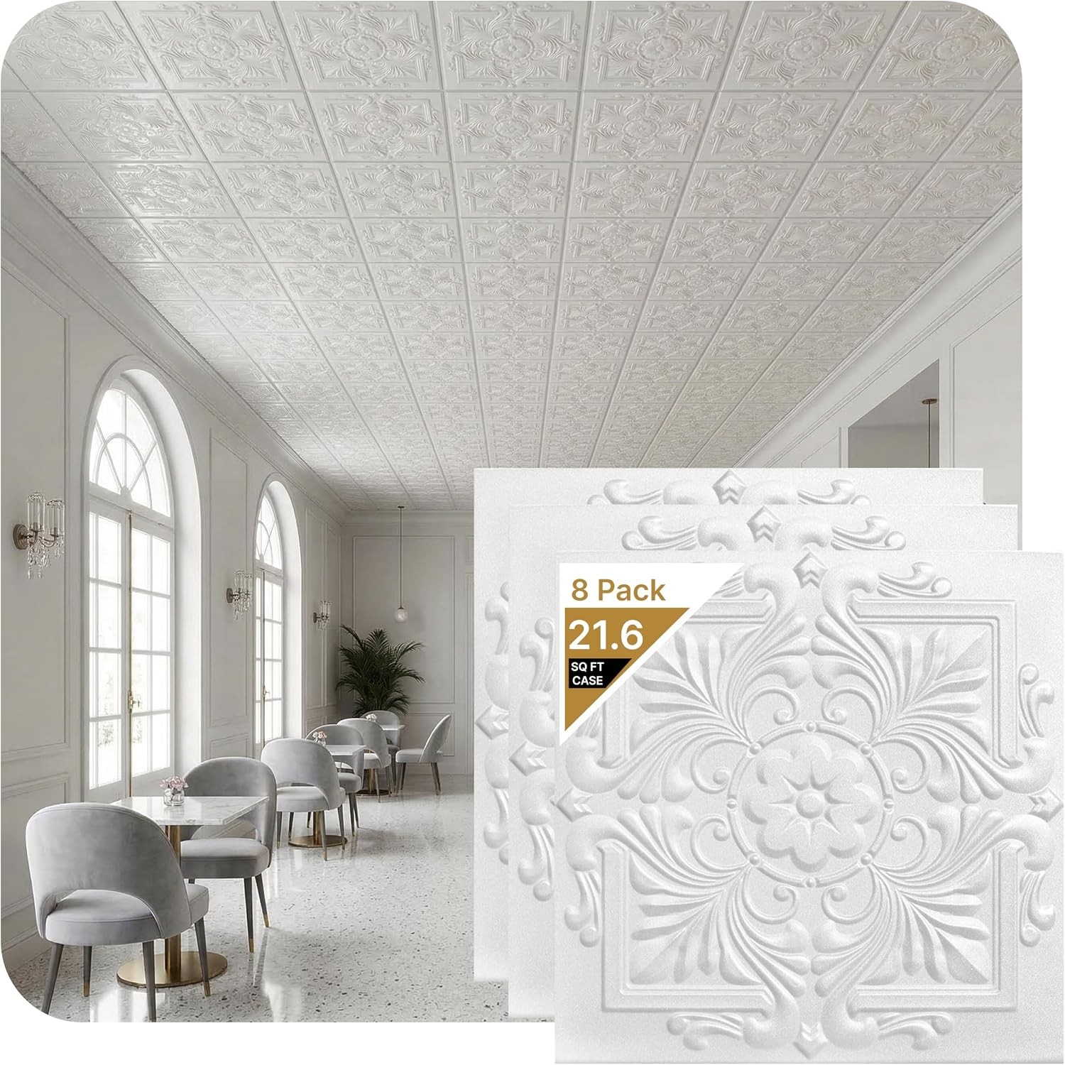 R14 Victorian Foam Glue-up Ceiling Tile (21.6 sq. ft./Case) Pack of 8 Plain