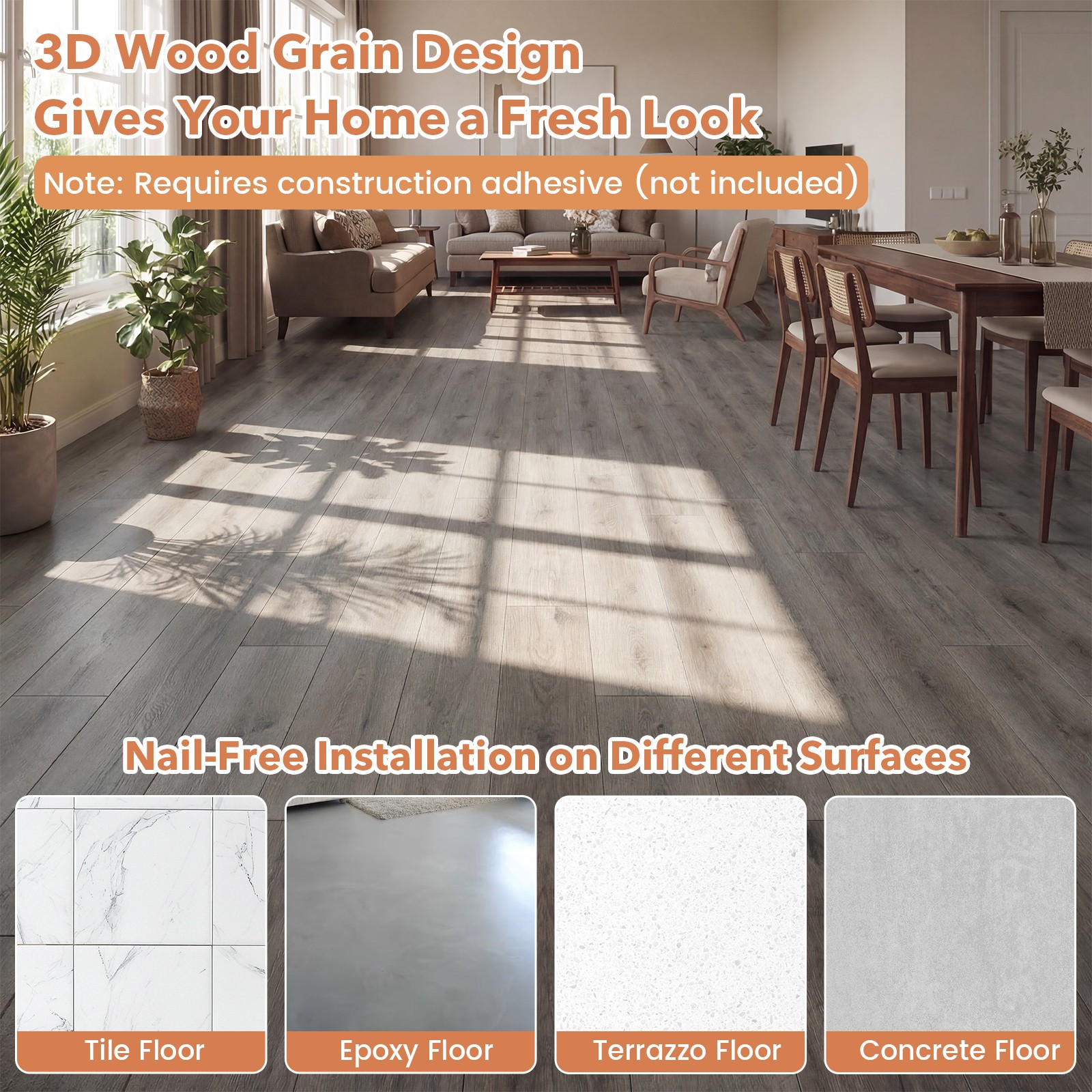24-Pack 36 Sq.Ft Floor Tile Vinyl Flooring, Waterproof Vinyl Plank Flooring