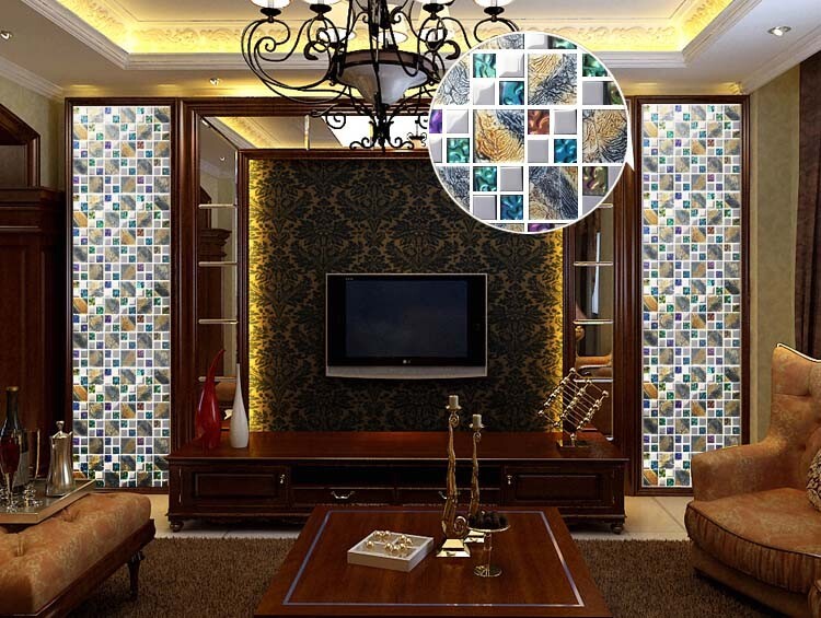 Glossy Glass Tile Multicolor Mosaic Versaille Pattern Backsplash & Wall Tile