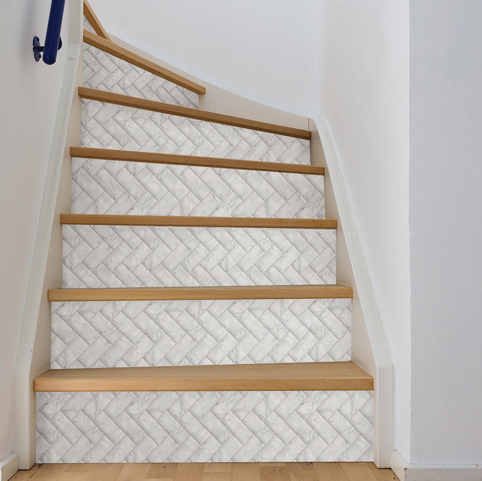 Herringbone Carrara Peel and Stick Backsplash Tiles White & OffWhite