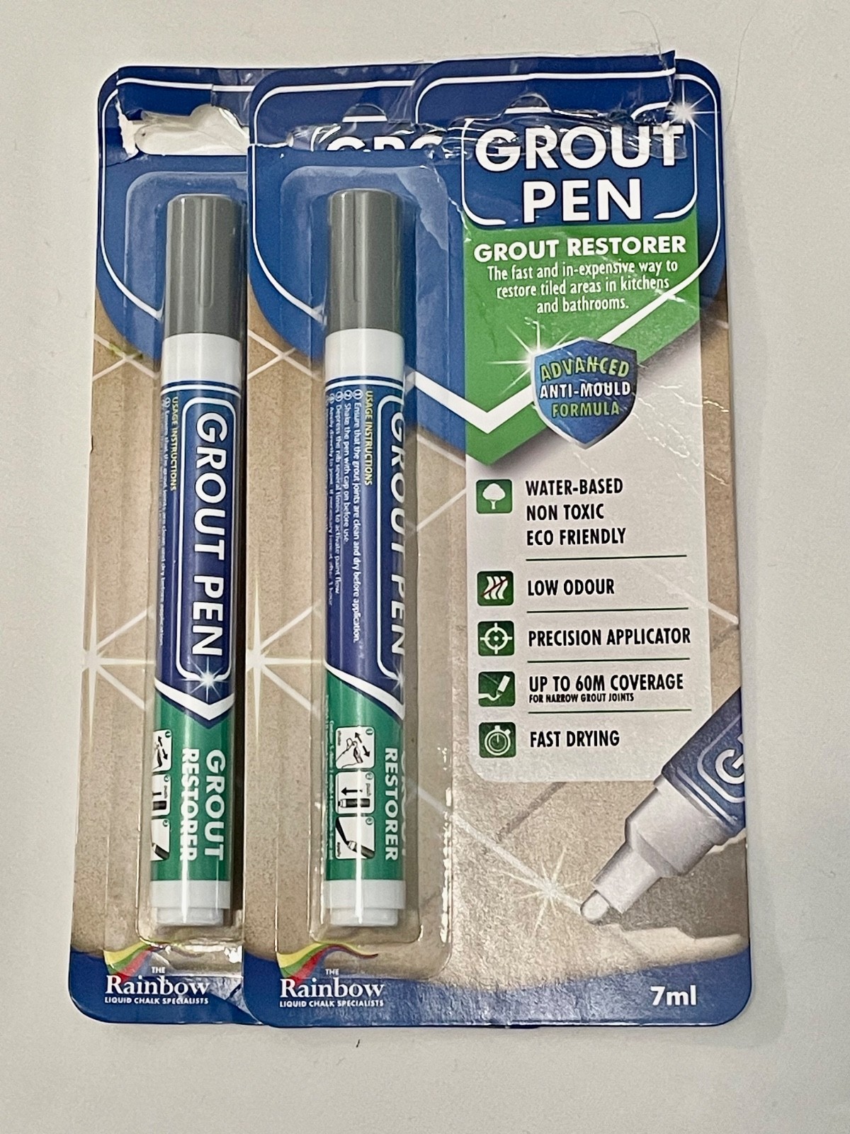 2 Grout Pens Grey Tile Paint Marker Waterproof Tile Grout Colorant Sealer NEW