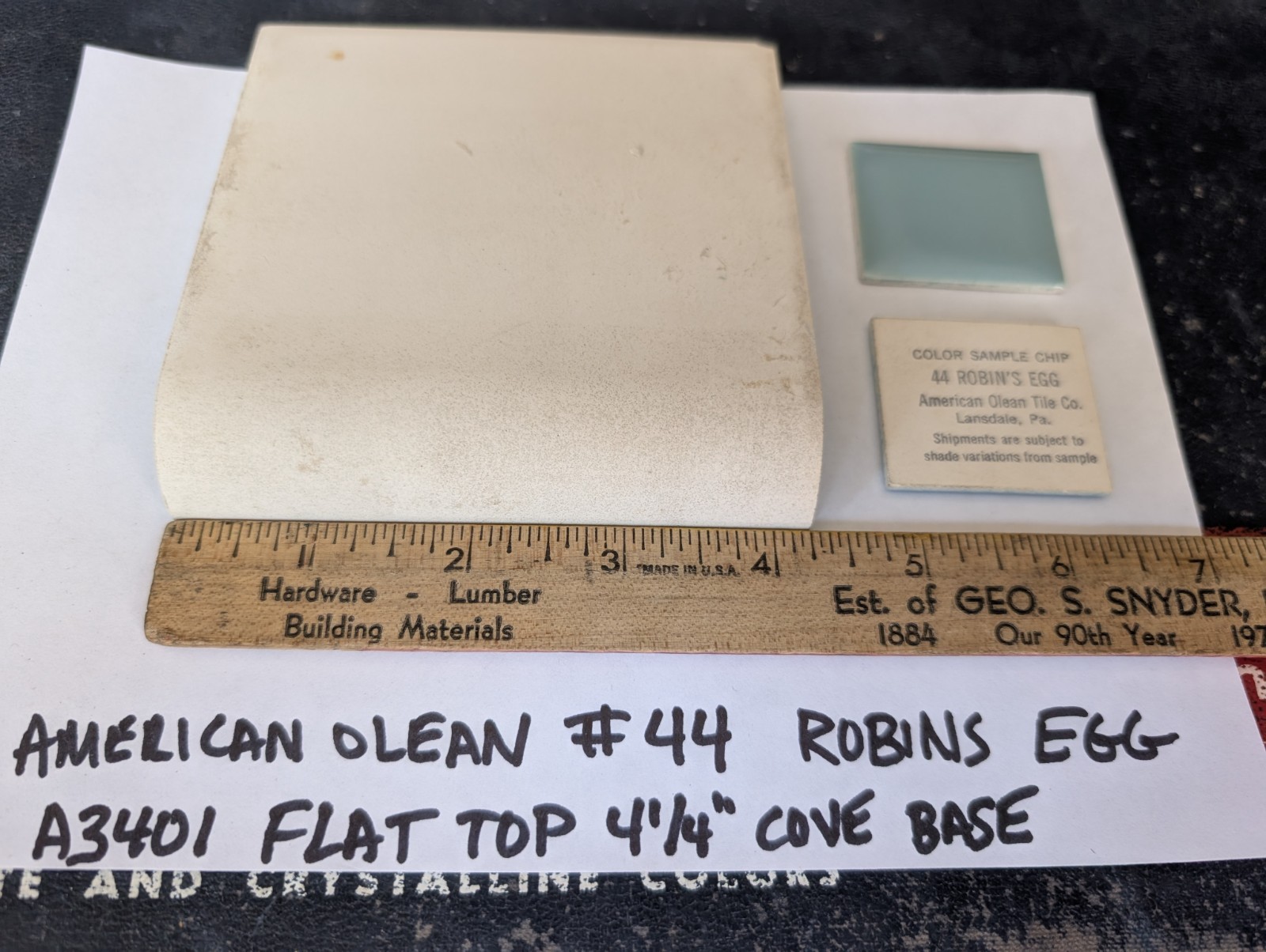 1 pc 4-1/4″ Ceramic Tile Cove base A3401 #44 Robins Egg American Olean Gloss