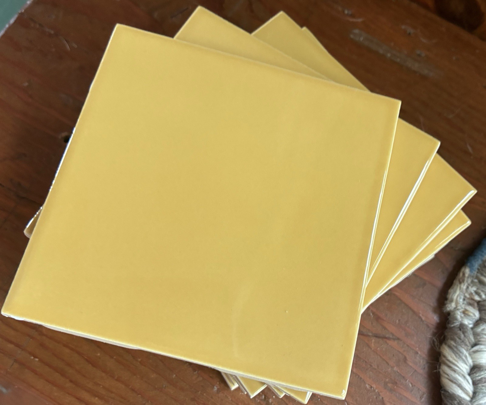 Lot of 9 Ceramic Roca Tile Mustard Yellow 4-1/4″ x 4-1/4″ USA