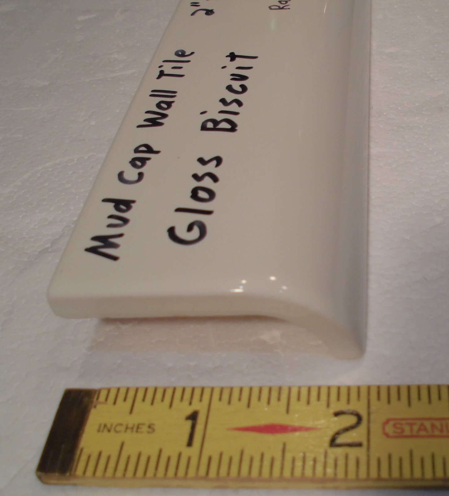 1 pc. Gloss Biscuit: 2″ X 6″ X 3/4″ Ceramic Radius Bullnose Tiles, Mud Caps, New