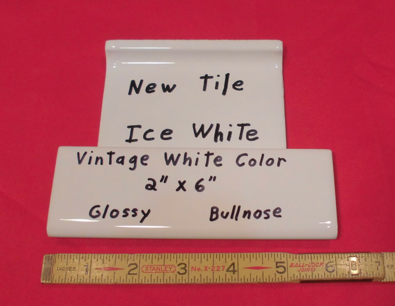 1 pc. *Vintage White* Glossy 2″ X 6″ Ceramic Surface/Flat Bullnose Tiles; NEW