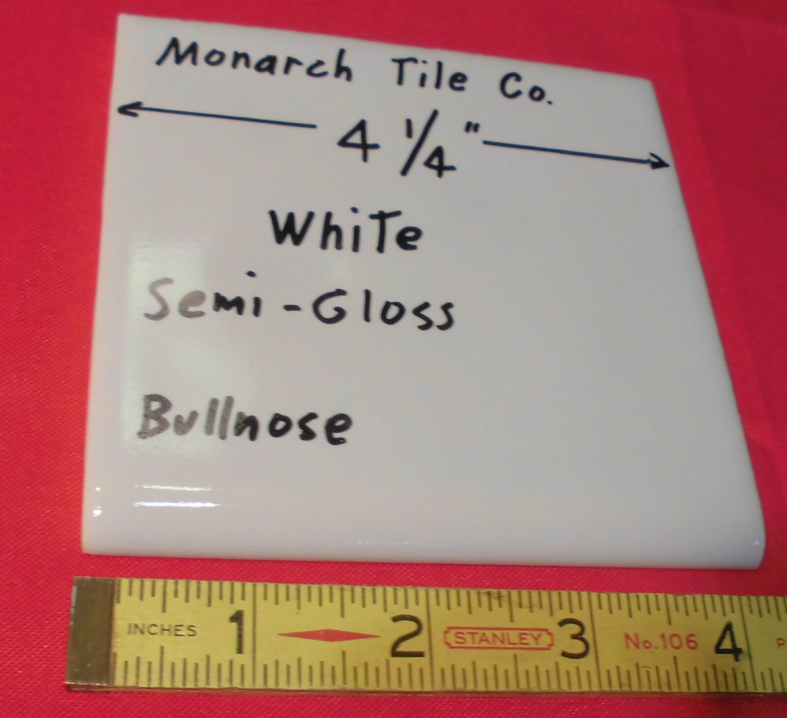 1 pc. Bumpy White Glossy Ceramic Tile 4-1/4″ Thumb-Like Bumps; Monarch; Bullnose