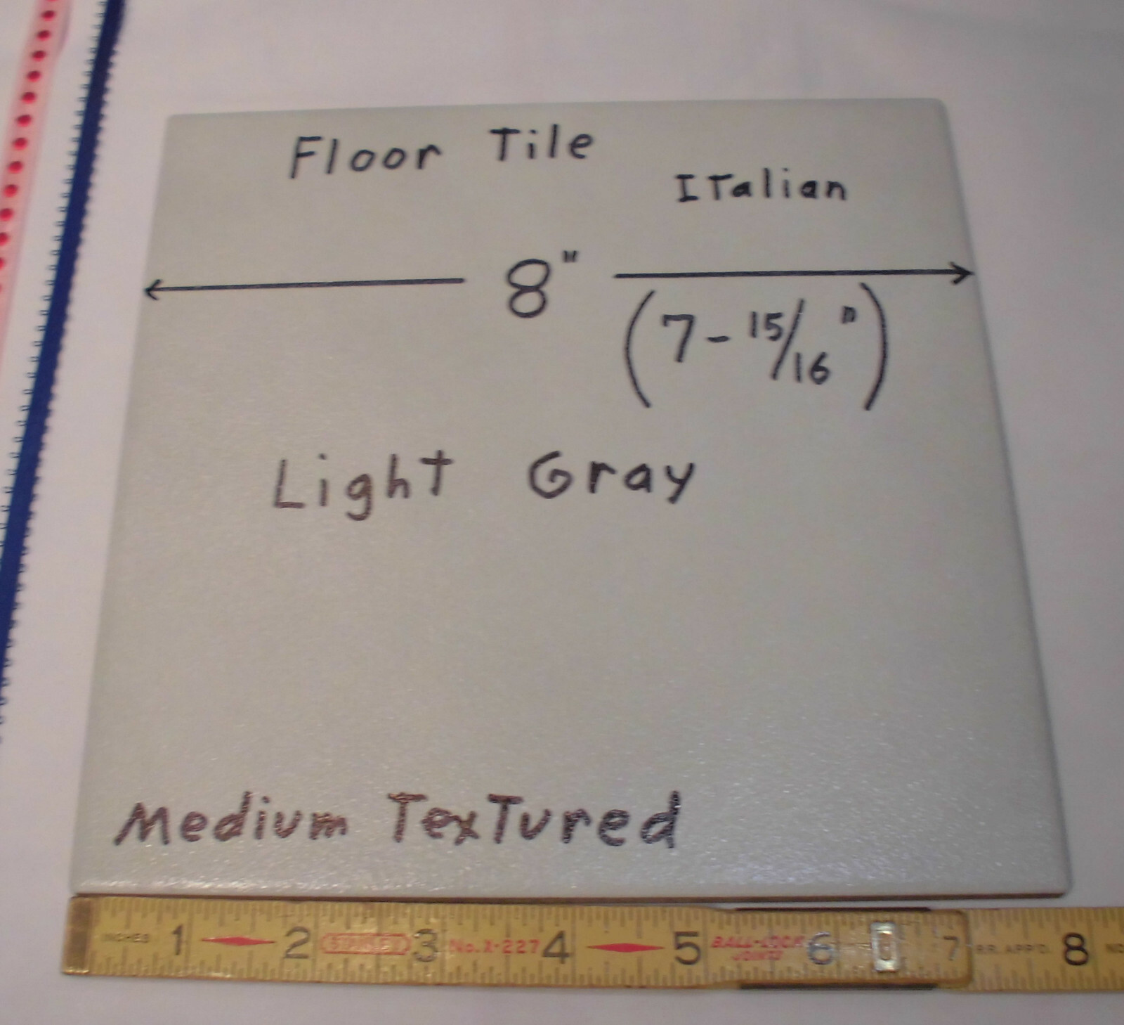 1 pc. “Light Gray” Ceramic Floor Tile 8″ X 8″ Medium Textured; Italian Made New