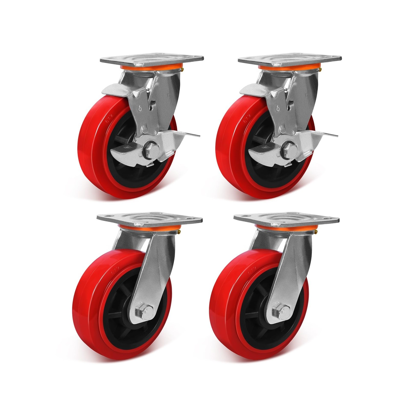 6″x2″ Industrial Grade Polyurethane Casters, Set of 4 5000 lb Capacity Polyur…