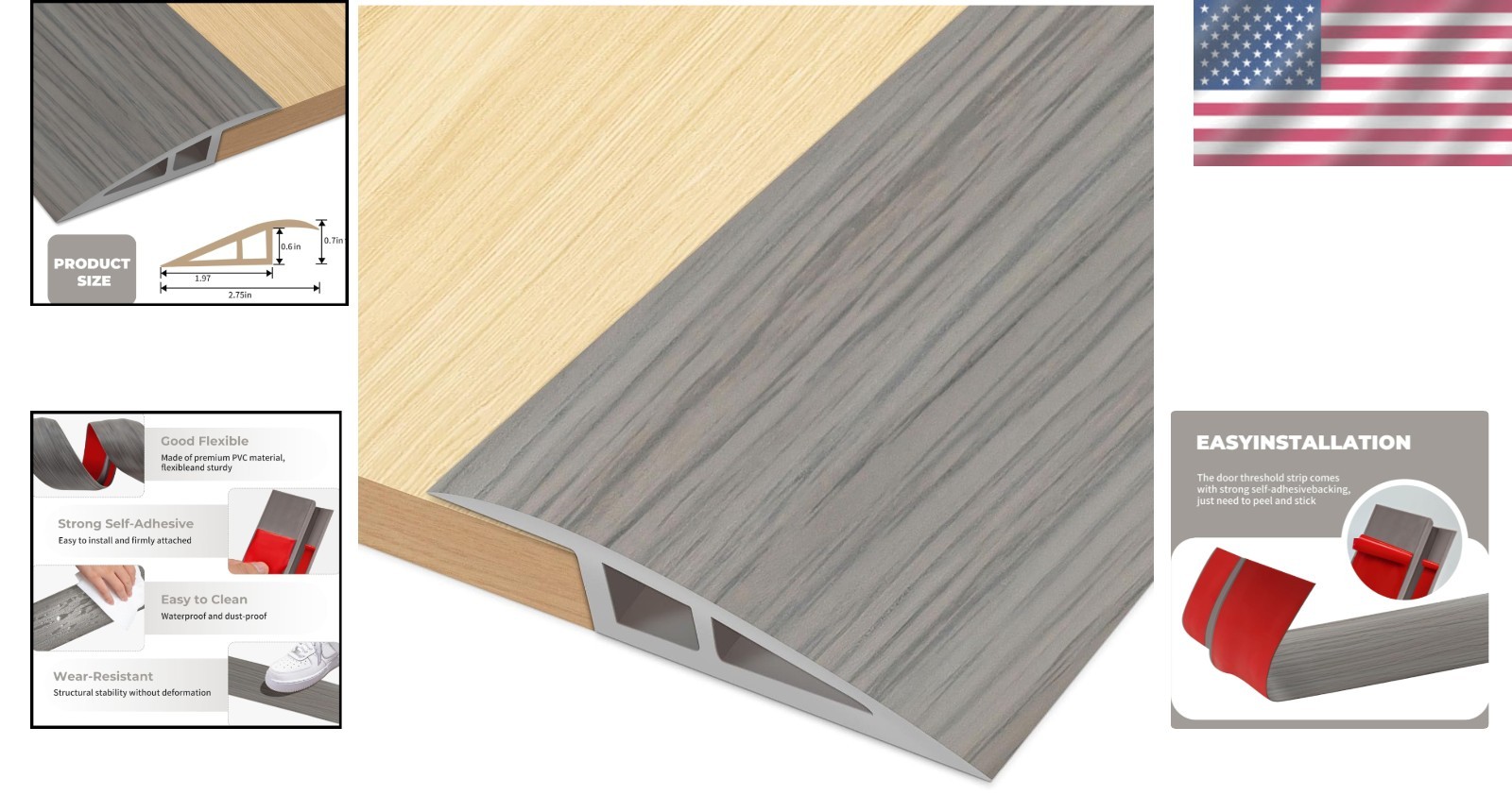 Multi-Purpose 36-Inch Floor Transition Strip – Stylish Wood Grain for Doorways