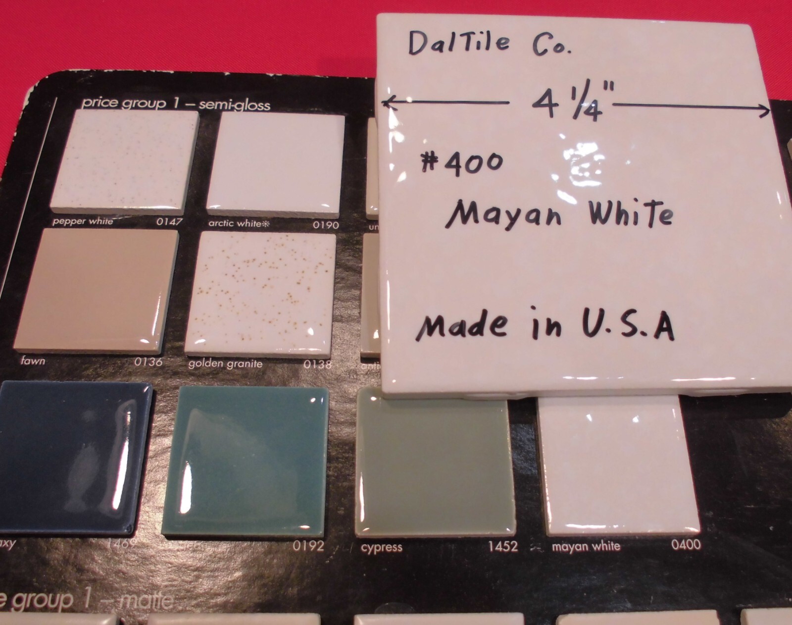 1 pc. Mayan White: Glossy Ceramic Tile by Daltile 4-1/4″ Tiny, Bumpy, Dimple