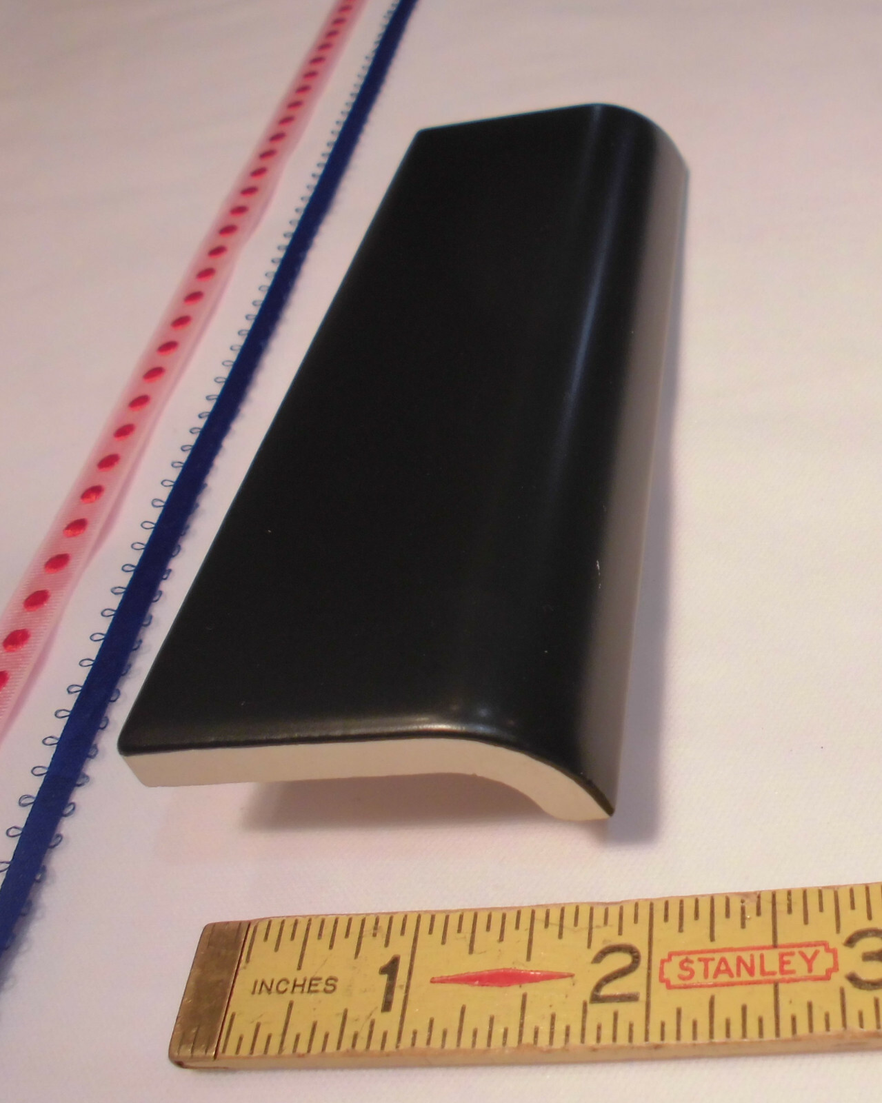 1 pc. *Matte Black* Ceramic Radius Bullnose Tile by American Olean Co. 2″ X 6″