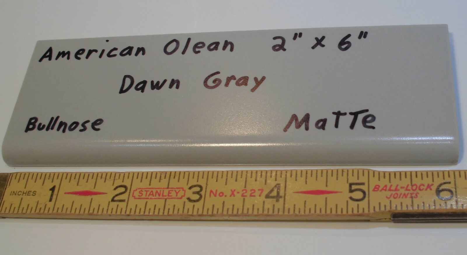 1 pc. Vintage Matt Ceramic Bullnose Tile 2” X 6” Dawn Gray; by American Olean