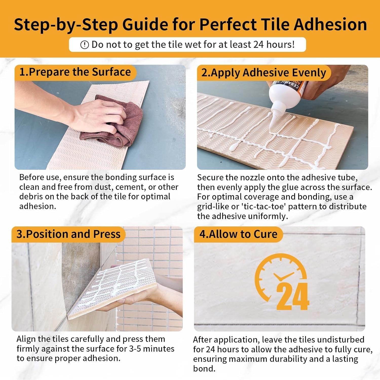 Heavy Duty Tile Adhesive 10.5oz – Instant Fix for Ceramic, Porcelain & Stone