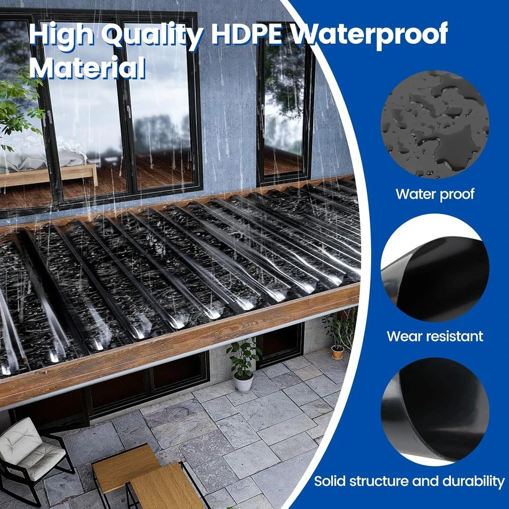4 PCS 50FT Black under Deck Drainage System Trough HDPE Waterproofing Membrane F
