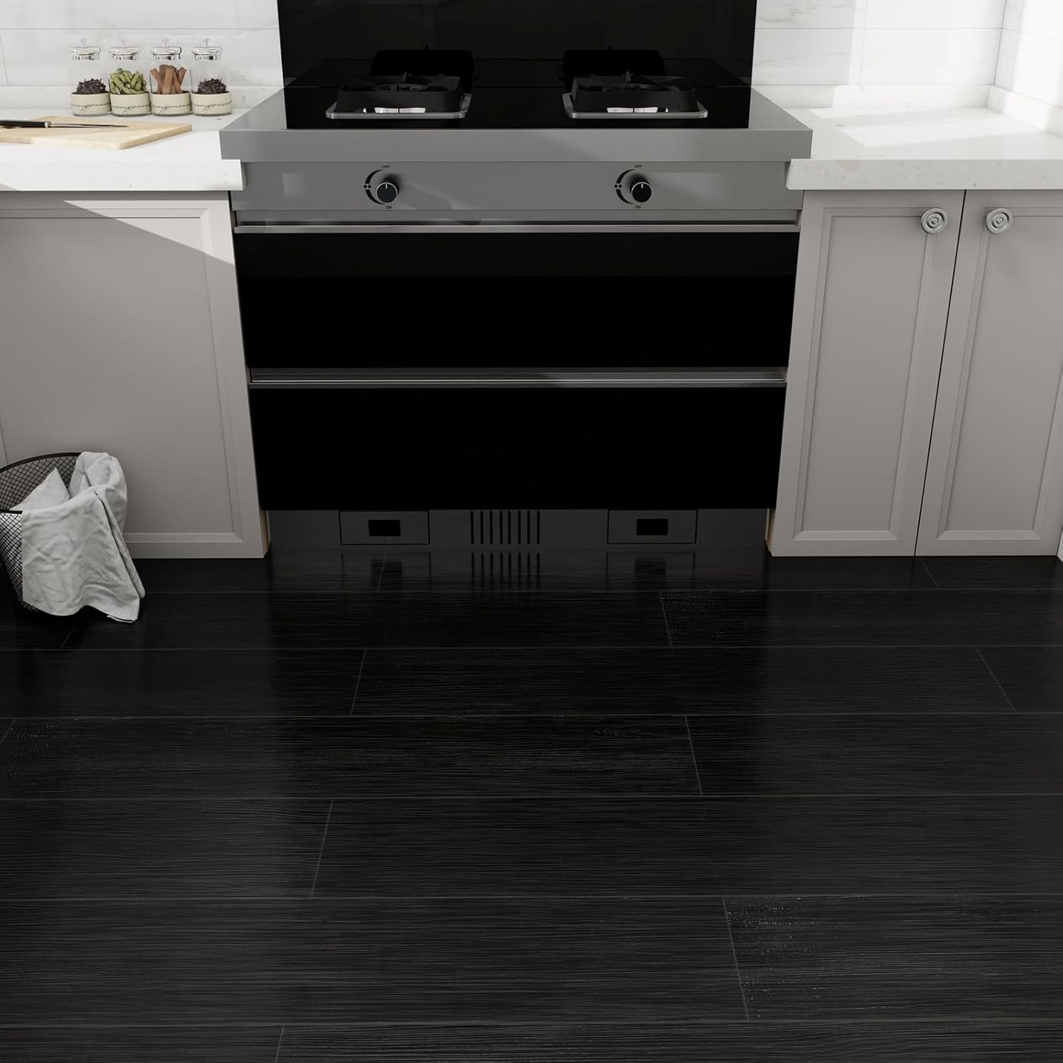 36-Pack Peel and Stick Black Vinyl Floor Tiles for Home Decor, 54 Sq.Ft.