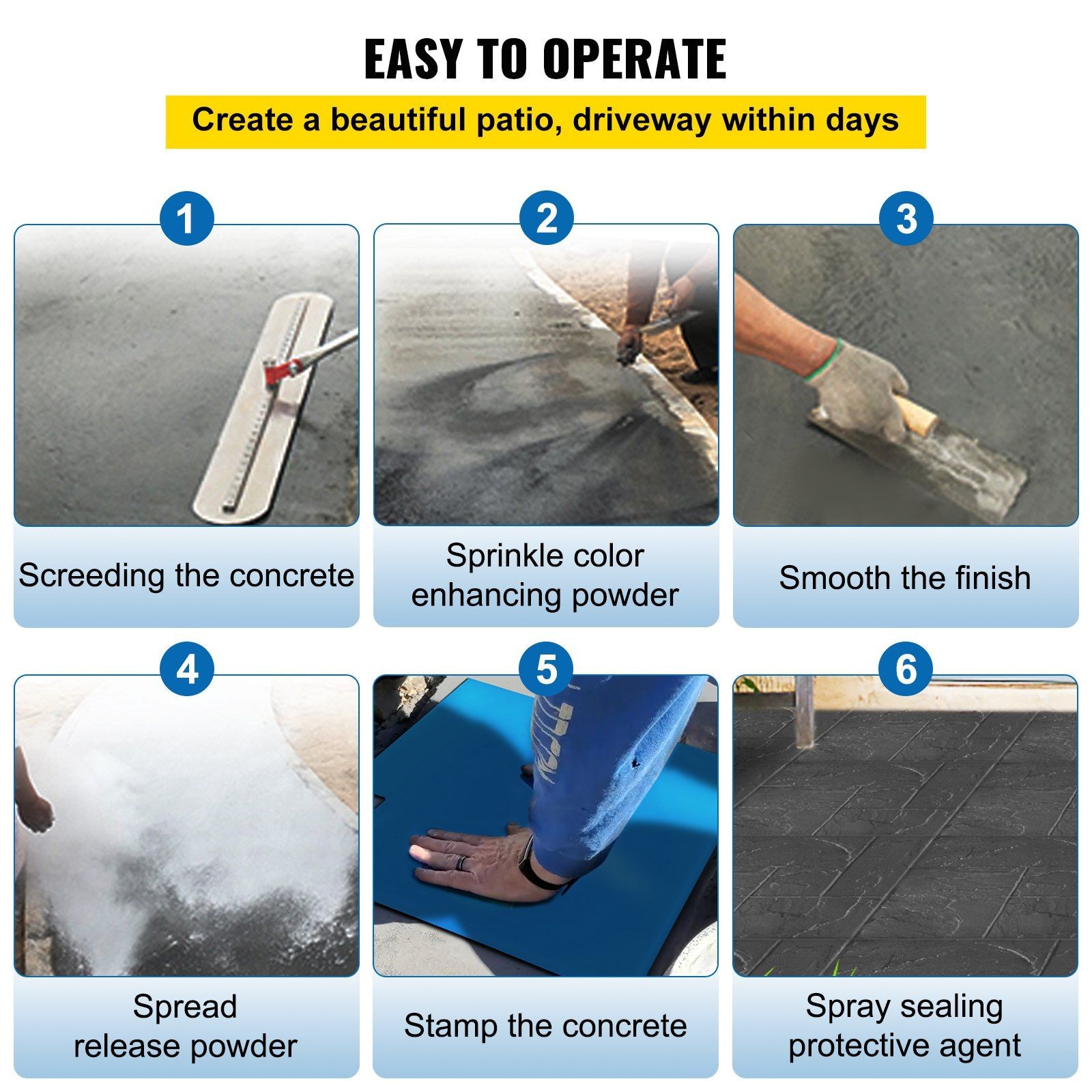 Slate-Style Concrete Stamp Mats: 4PCS 24x24in Polyurethane, 0.5-1in Thickness