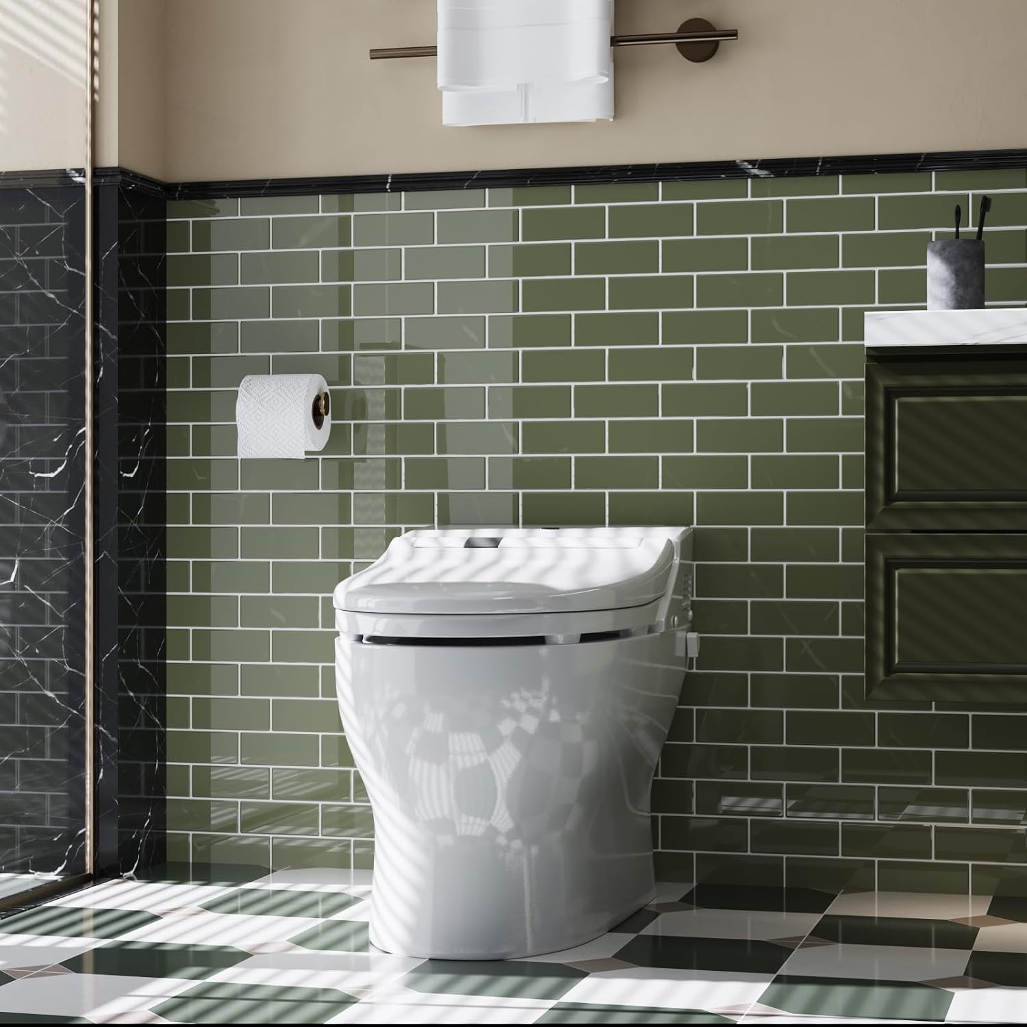 Sage Green Peel and Stick Subway Tile Backsplash – 20 Sheets, 12″x12